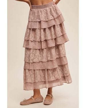 Listicle Lace Tiered Maxi Skirt - Pink
