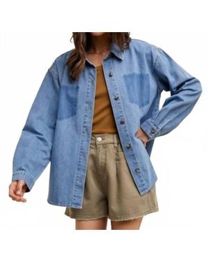 Wishlist Cotton Denim Burnout Pocket Shirt - Blue