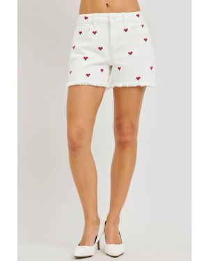 Risen Floral Embroidered High-Rise Shorts - White