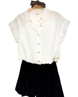 lime + chili Helena Solid Ruffle Sleeve Button-Down Shirt - White