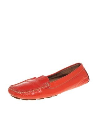Ferragamo Patent Leather Slip On Loafers - Red