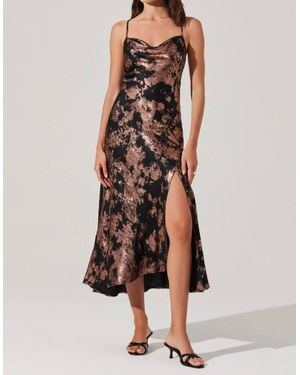 Astr Gaia Metallic Maxi Dress - Brown