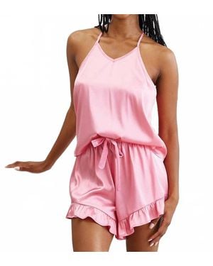 Bella Sleep + Spa Satin Cami Pajama Set With Ruffle Shorts - Pink