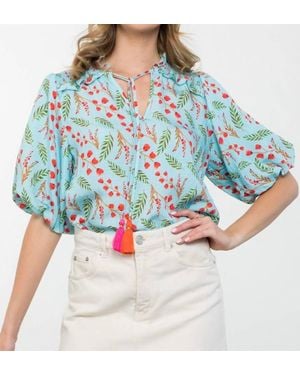 Thml Puff Sleeve Print Top - Blue