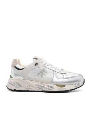 Premiata Mased Leather Metallic Accent Sneakers - White