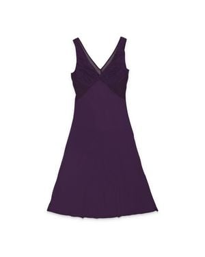 CALLIPYGIAN Sheer Panel Bias Plum Day Dress - Purple
