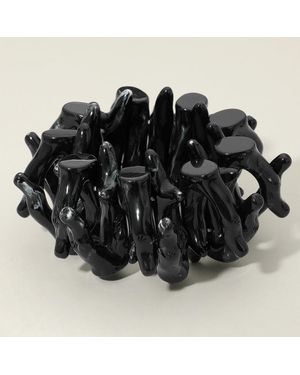 Fashnzfab Chunky Wide Resin Coral Branch Beaded Statement Bracelet - Black