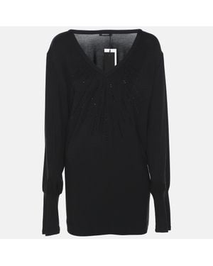 Elena Miro Jersey Embellished V Neck Top - Black