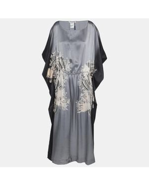 Marina Rinaldi Satin Ornate Print Embellished Sleeveless Midi Dress - Gray