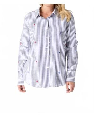 Coco + Carmen Patriotic Striped Shirt With Stars - Blue