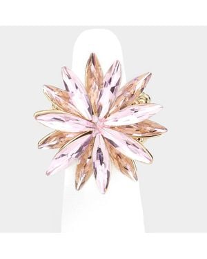 Fashnzfab Crystal Marquise Cluster Floral Stretch Ring - Pink