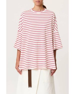 Plan C Striped Oversized Tee - Red