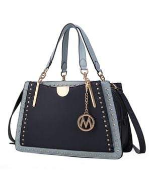MKF Aubrey Vegan Leather Multi Compartment Satchel Handbag - Color Block - Blue