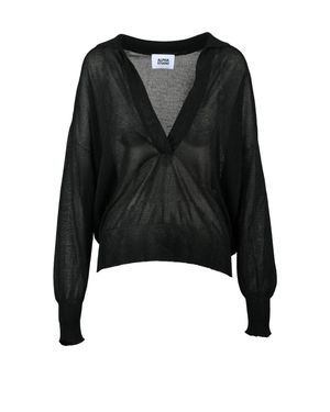 Alpha Studio Viscose Polyester Oversized Polo Shirt - Black