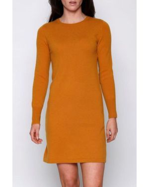 InCashmere Cashmere Long Sleeve Crew Neck Dress - Orange