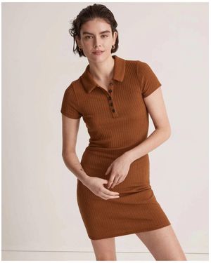 Madewell Mini Dress Sepia Ribbed Polo Knit Short Sleeve Bodycon Jzz286 - Brown