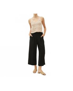 Be Cool Linen Blend Wide Leg Crop Pants - Black