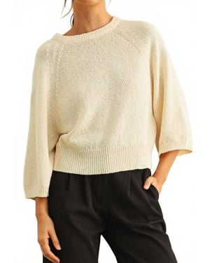 Miou Muse Round Neck Quarter Sleeve Knitted Top - Natural