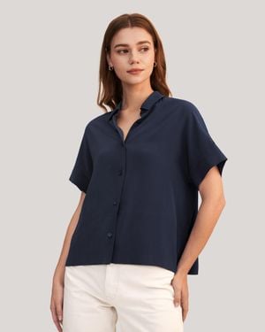 LILYSILK Casual Short Sleeves Loose Silk Shirt For - Blue