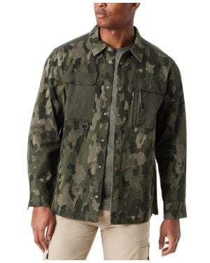 BASS OUTDOOR Shirt Jacket Camouflage Relaxed Fit Snap Front Mac41 - Green