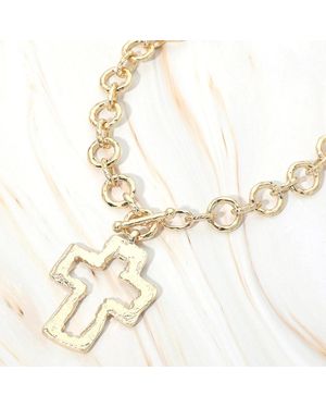 Fashnzfab Bold Open Cross Pendant Chunky Chain Toggle Necklace - White