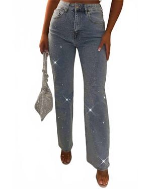 Blue B Bling Straight Leg Stretch Diamante Jean - Blue