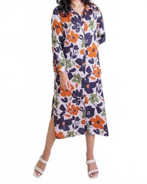 Karlie Floral Satin Pocket Shirt Midi Dress - White