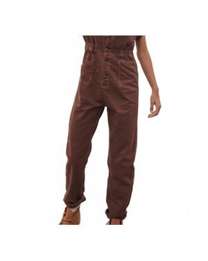 Free People Marci Coverall Button Front Short Sleeve Jumpsuit - Brown