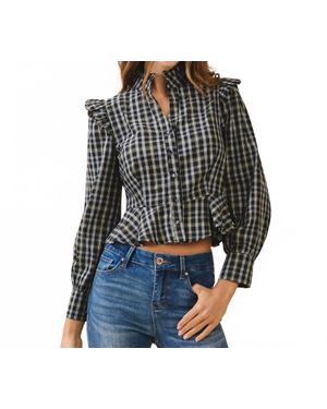 TCEC Plaid Peplum Hem Top - Black