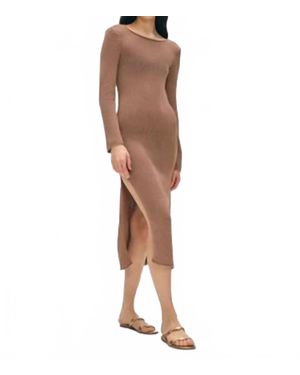 White + Warren Organic Fluted Sleeve Dress - Brown