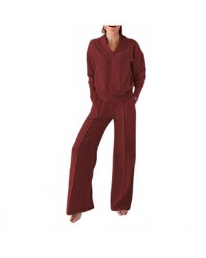 Rosa Clothing Casual V-Neck Long Sleeve Top - Red
