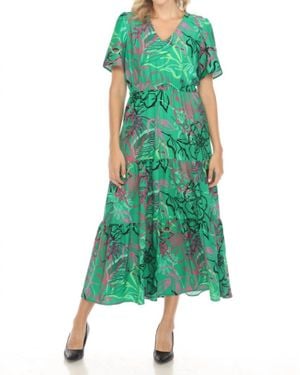 Joseph Ribkoff Floral Print Tiered Maxi Dress - Green