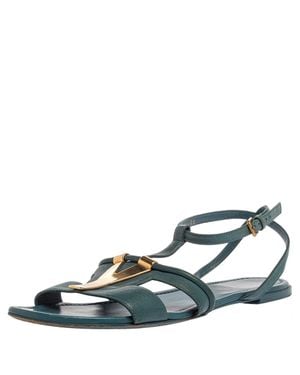 Saint Laurent Leather Ycon Ankle Strap Flats Size 38 - Blue