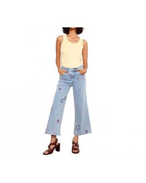 Charlie b Wide Leg Crop Pixel Flower Jean - Blue