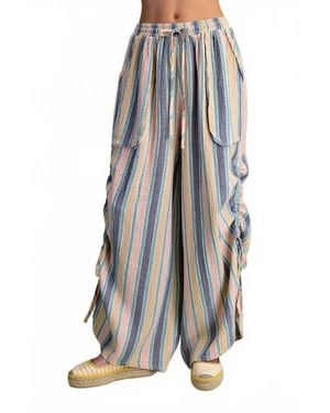 Easel Striped Gauze Pants - Blue