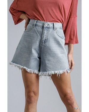 TRUEDAMES High Rise Denim Shorts With Raw Hem - Blue