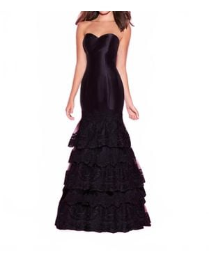 Madison James Strapless Lace Ruffle Bottom Dress - Blue