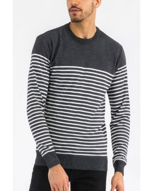 TRUEDAMES Round Neck Striped Sweater - Gray
