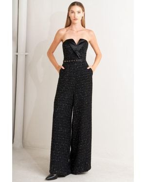 TRUEDAMES Spark Noir Tweed Jumpsuit - Black