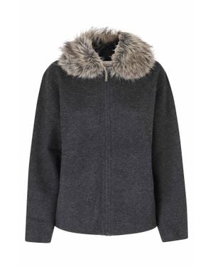 Semicouture Arabella Faux Fur Collar Wool Zip Jacket - Black