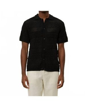 Les Deux Elvin Structured Knitted Short Sleeve Shirt - Black
