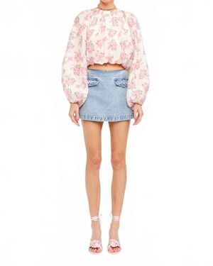 SOFIA The Label Rose Garden Billowy Floral Blouse - Blue