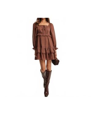 Listicle Square Neck Tiered Puff Sleeve Dress - Black