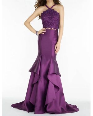 Alyce Paris Trumpet Style Ruffled Mikado Gown - Purple