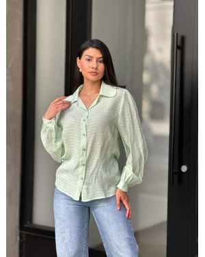 TRUEDAMES Collar Button Down Rhine Stone Detail Blouse - Gray