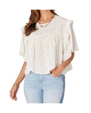 Democracy Embroidered Eyelet Woven Top - White