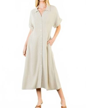 Thml Short Sleeve Button Down Midi Dress - Natural