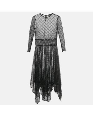 Maje Glittered Stretch Mesh Sheer Handkerchief Midi Dress - Gray