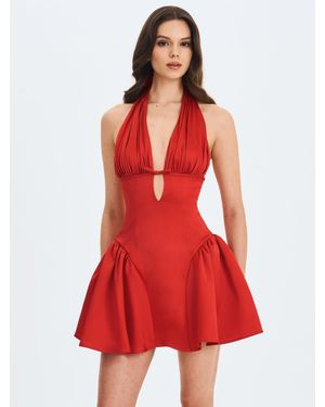 Miss Circle Peyton Ruby Plunging Halter Keyhole Mini Dress - Red