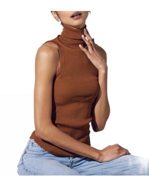 geel Noon Ribbed Modal-Blend Jersey Sleeveless Turtleneck Top - Brown
